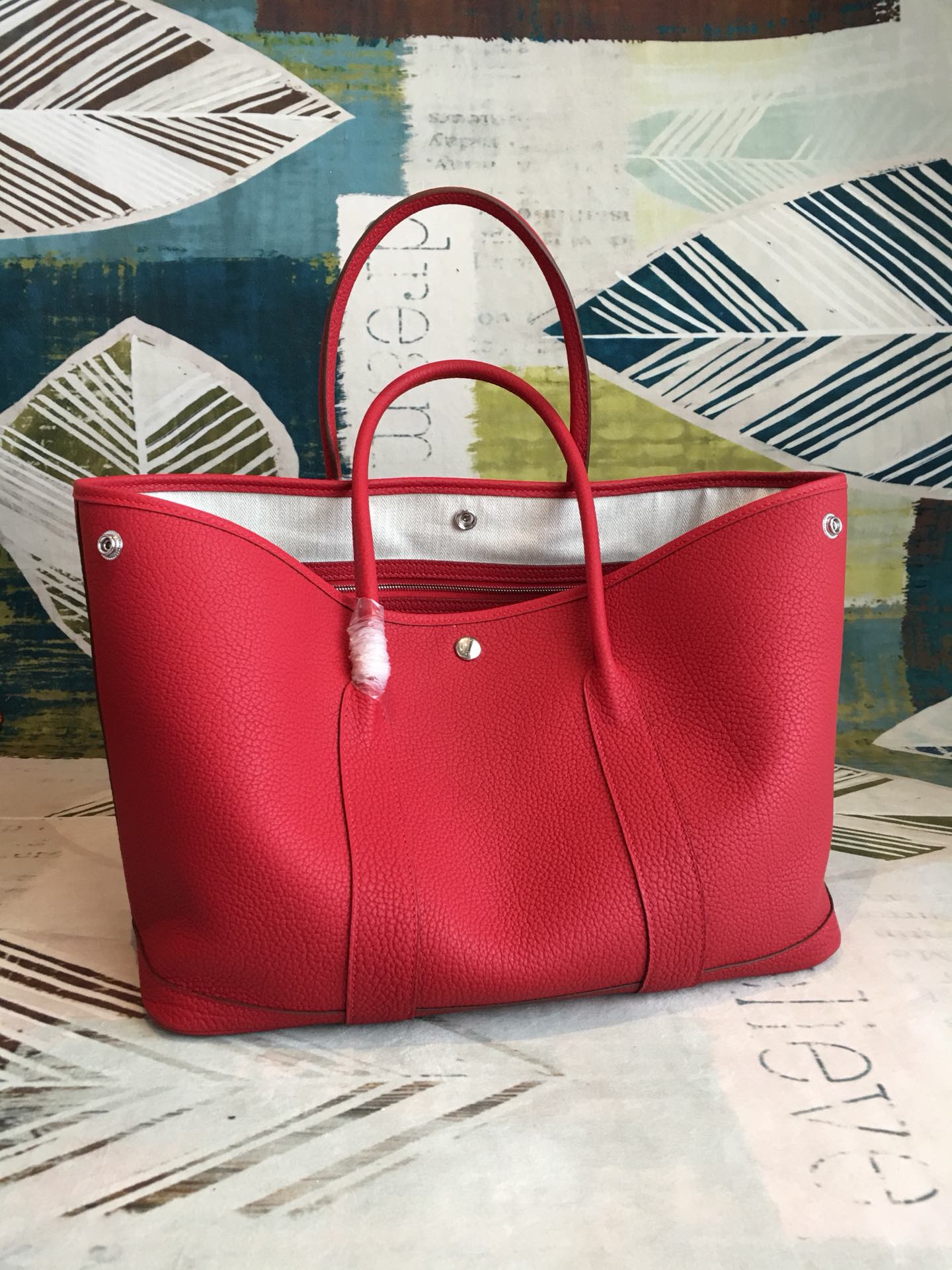 Hermes Garden Party 30cm Tote Handbag In Dark Red Clemence Leather